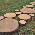 садовая брусчатка из бетона  под дерево – древесный срез пример укладки