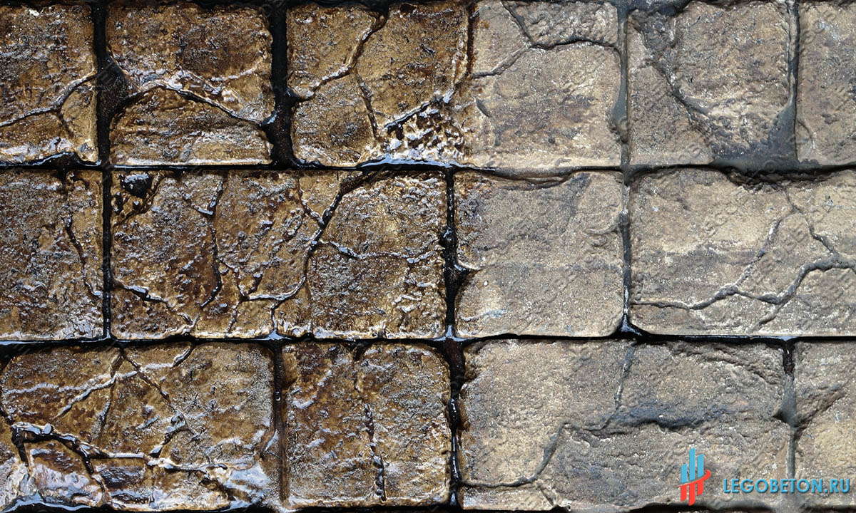 печатный бетон + лак с эффектом мокрого камня