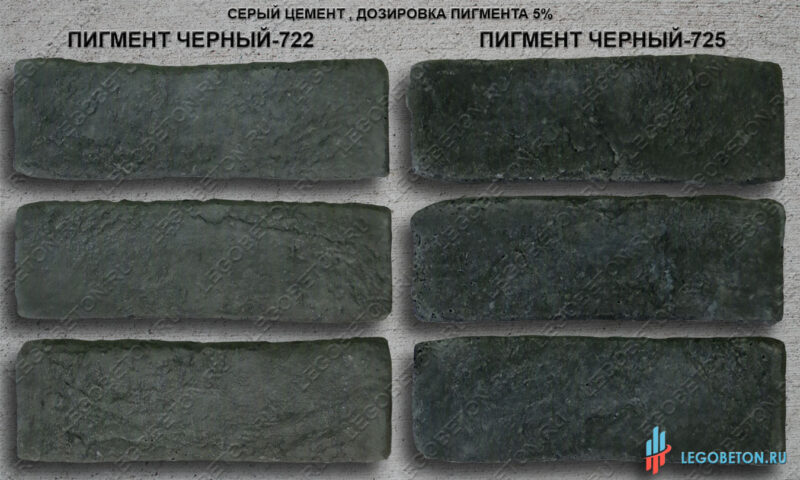сравнение окраски серого бетона черными пигментами 722 и 725 (5%)
