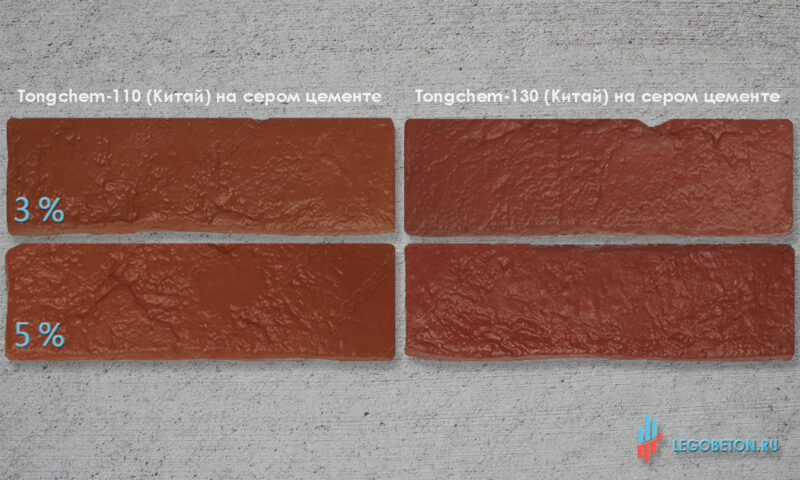 пример окраски красным железооксидным пигментом Tongchem-110 и 130 на сером цементе